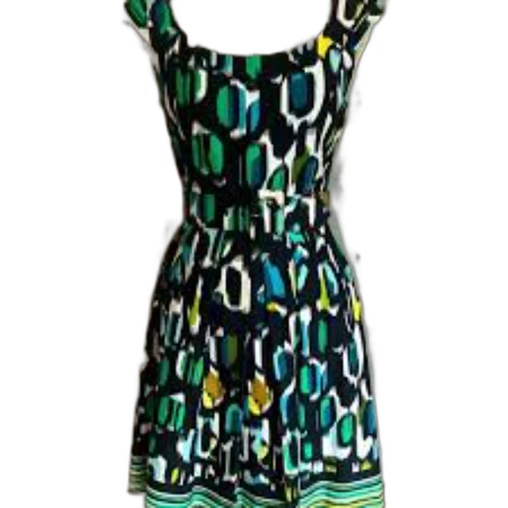 Muse Fit & Flare Belted Geo Print Cotton Blend Fully Lined Sleeveless Dress 4
